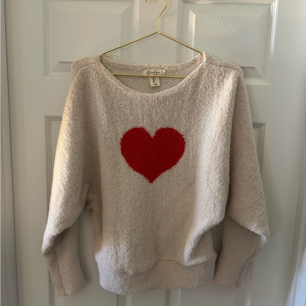 Jessica Simpson Cream Crewneck Sweater with Red Heart